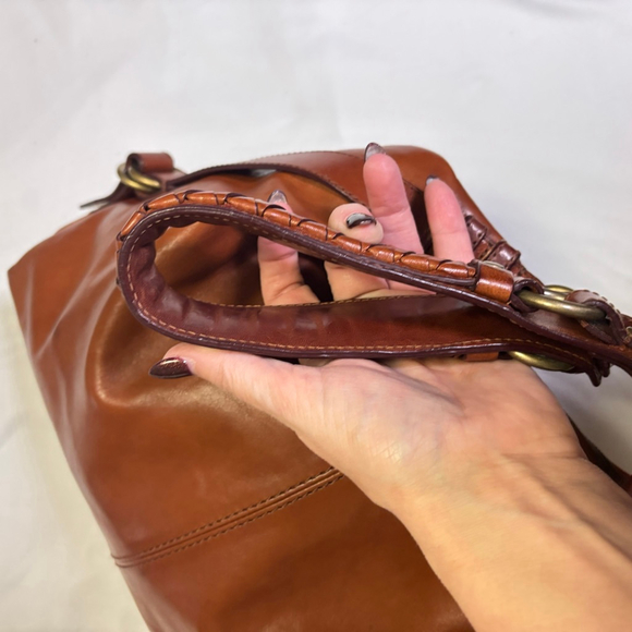 Cole Haan Village Leather Hobo Shoulder Bag Large Purse Brown Woven Strap - Picture 12 of 16